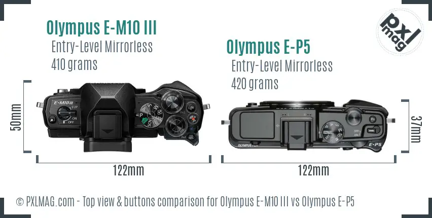 Olympus E-M10 III vs Olympus E-P5 top view buttons comparison