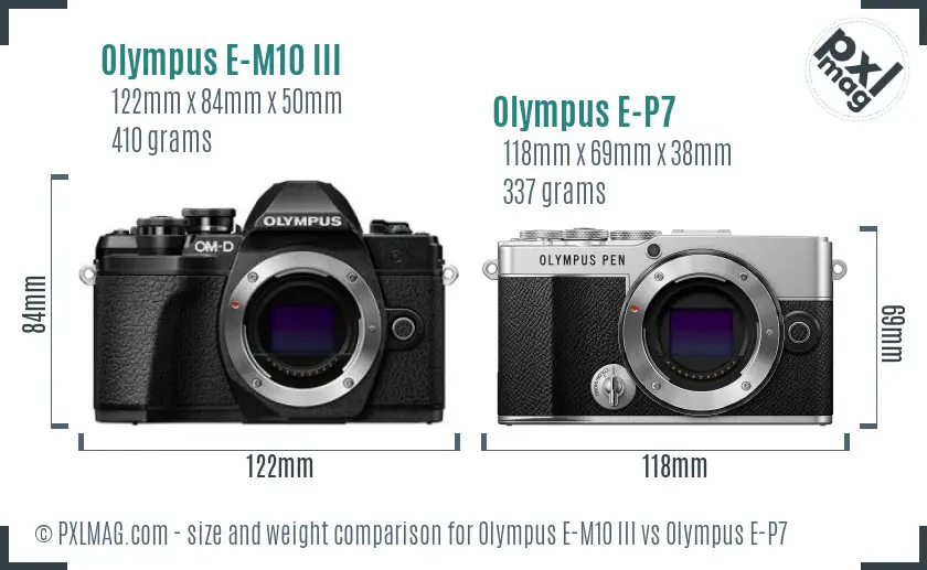 Olympus E-M10 III vs Olympus E-P7 size comparison