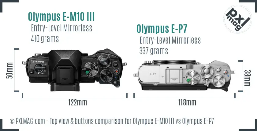 Olympus E-M10 III vs Olympus E-P7 top view buttons comparison
