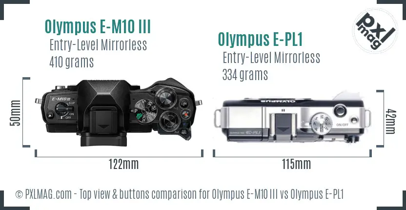 Olympus E-M10 III vs Olympus E-PL1 top view buttons comparison