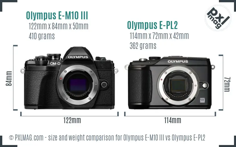 Olympus E-M10 III vs Olympus E-PL2 size comparison