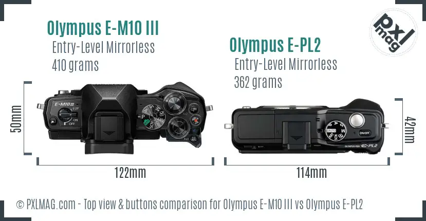 Olympus E-M10 III vs Olympus E-PL2 top view buttons comparison