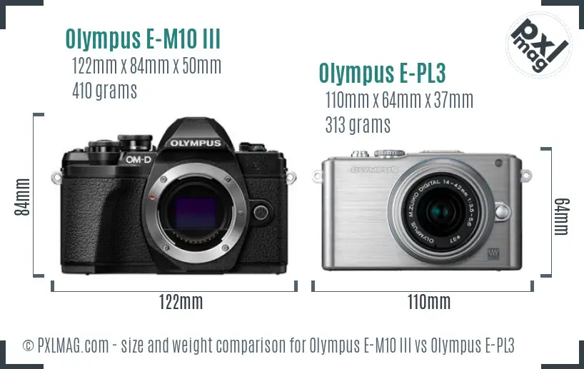 Olympus E-M10 III vs Olympus E-PL3 size comparison