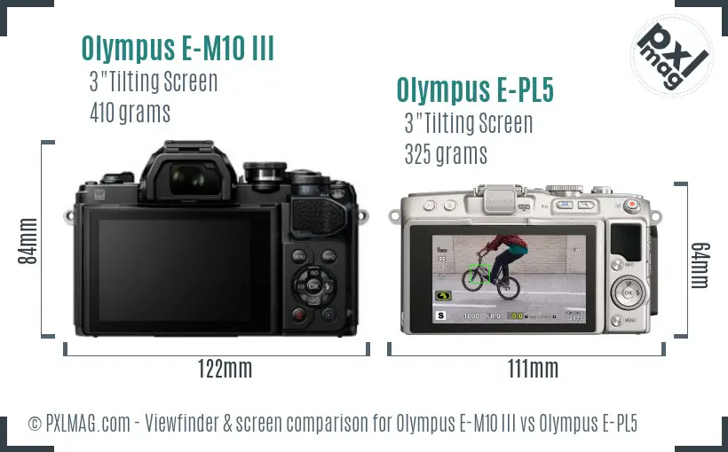 Olympus E-M10 III vs Olympus E-PL5 Screen and Viewfinder comparison