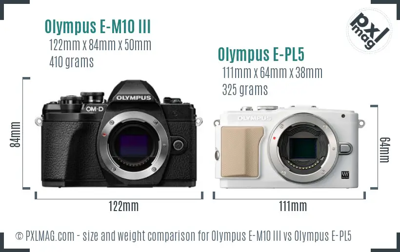 Olympus E-M10 III vs Olympus E-PL5 size comparison