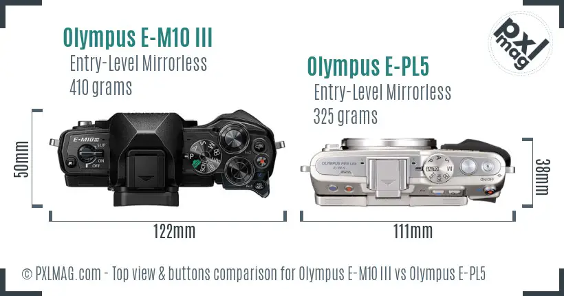 Olympus E-M10 III vs Olympus E-PL5 top view buttons comparison