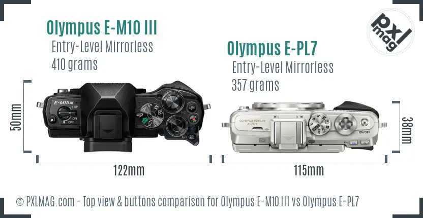 Olympus E-M10 III vs Olympus E-PL7 top view buttons comparison