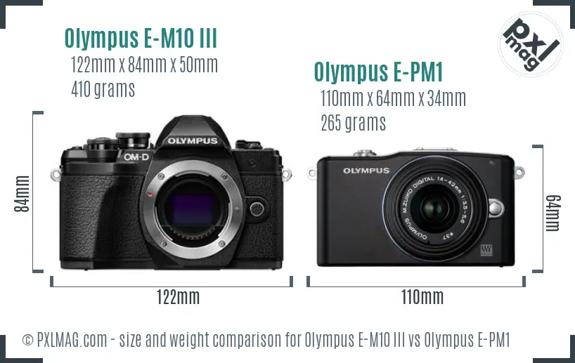 Olympus E-M10 III vs Olympus E-PM1 size comparison