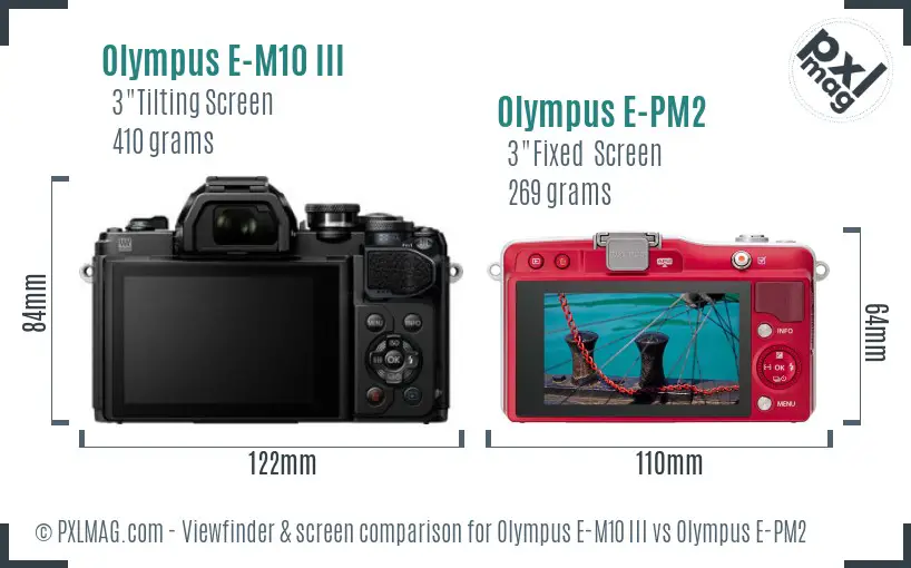 Olympus E-M10 III vs Olympus E-PM2 Screen and Viewfinder comparison