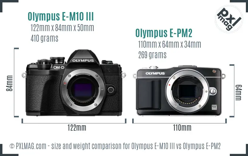 Olympus E-M10 III vs Olympus E-PM2 size comparison