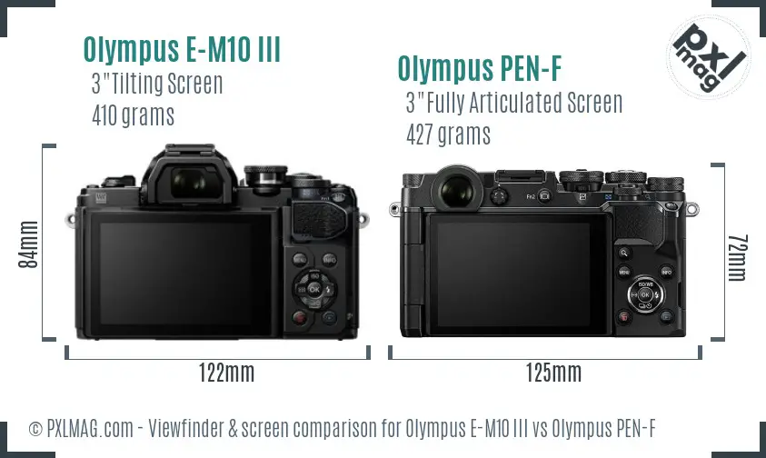 Olympus E-M10 III vs Olympus PEN-F Screen and Viewfinder comparison