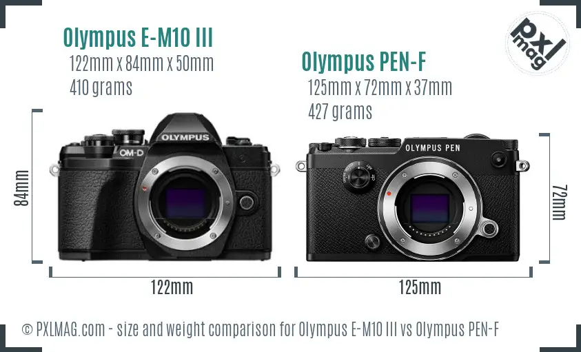 Olympus E-M10 III vs Olympus PEN-F size comparison