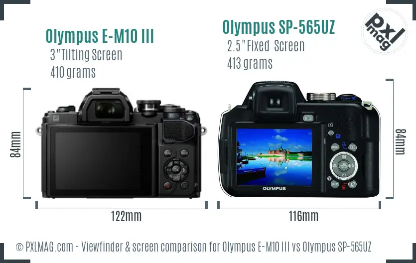 Olympus E-M10 III vs Olympus SP-565UZ Screen and Viewfinder comparison