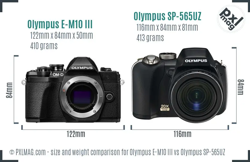 Olympus E-M10 III vs Olympus SP-565UZ size comparison