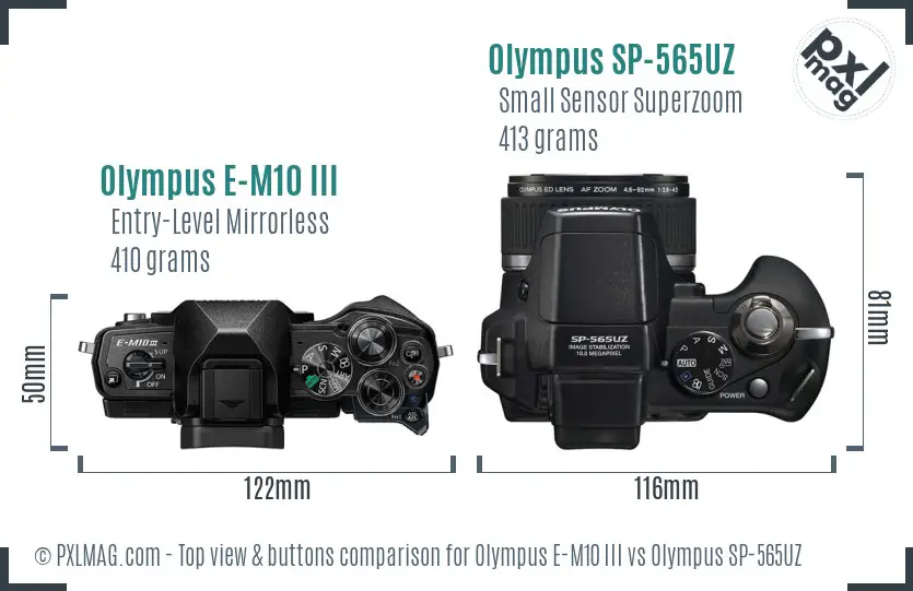 Olympus E-M10 III vs Olympus SP-565UZ top view buttons comparison