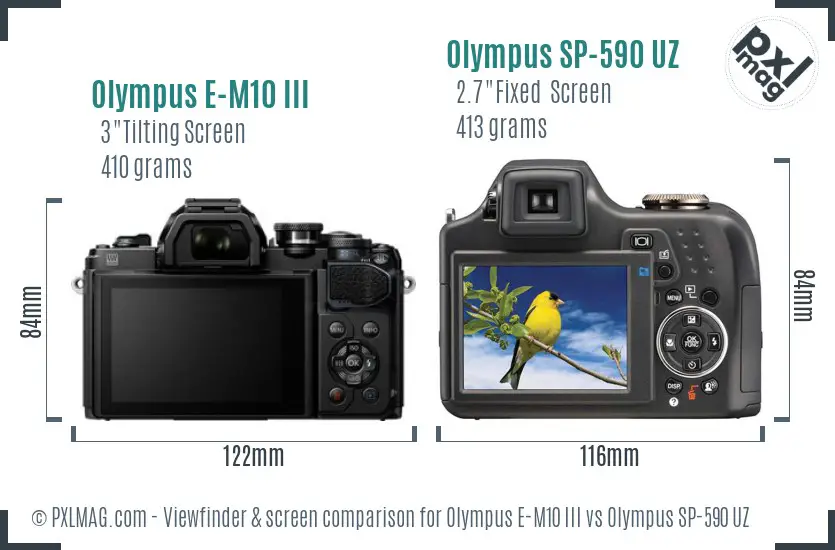 Olympus E-M10 III vs Olympus SP-590 UZ Screen and Viewfinder comparison