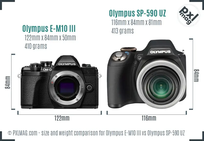 Olympus E-M10 III vs Olympus SP-590 UZ size comparison