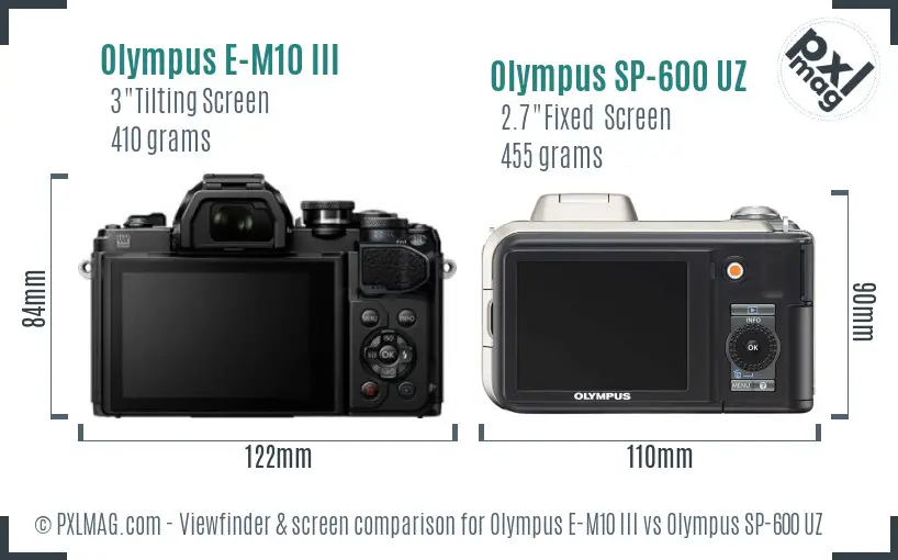 Olympus E-M10 III vs Olympus SP-600 UZ Screen and Viewfinder comparison
