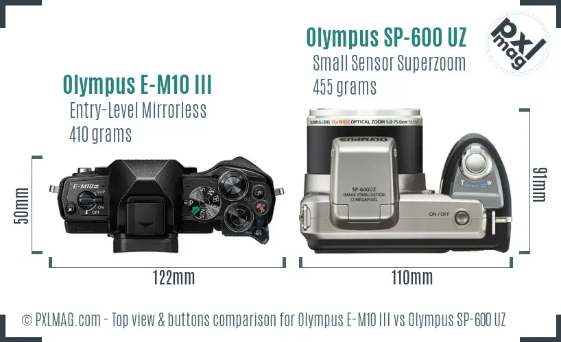 Olympus E-M10 III vs Olympus SP-600 UZ top view buttons comparison