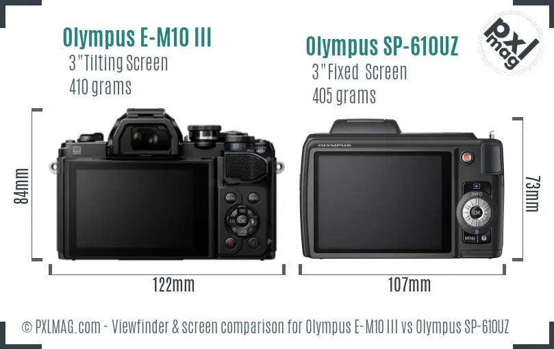Olympus E-M10 III vs Olympus SP-610UZ Screen and Viewfinder comparison