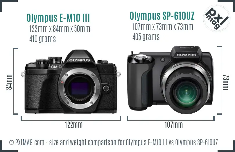 Olympus E-M10 III vs Olympus SP-610UZ size comparison