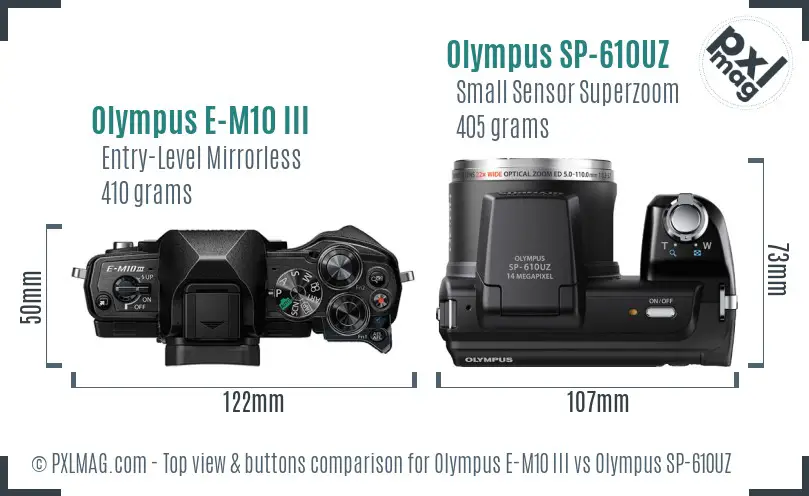 Olympus E-M10 III vs Olympus SP-610UZ top view buttons comparison