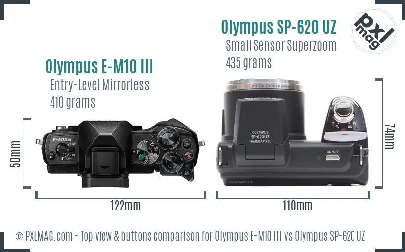 Olympus E-M10 III vs Olympus SP-620 UZ top view buttons comparison