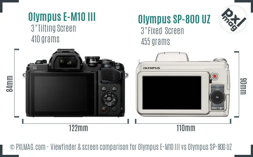 Olympus E-M10 III vs Olympus SP-800 UZ Screen and Viewfinder comparison