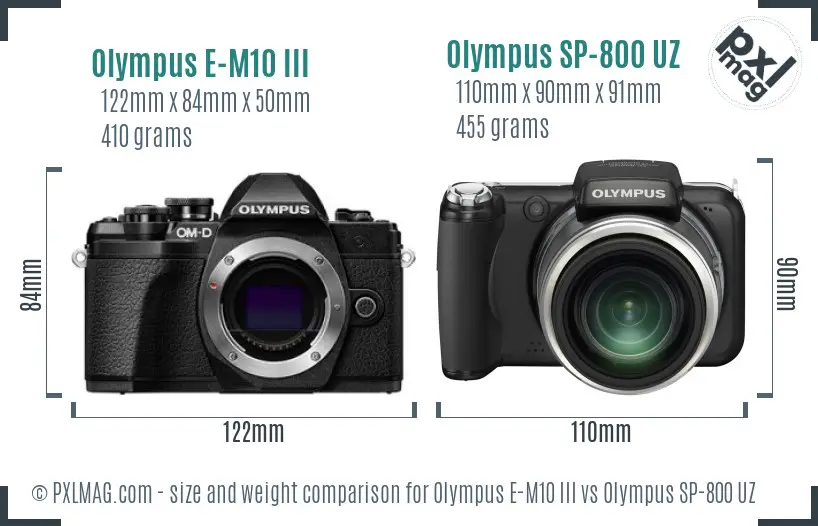 Olympus E-M10 III vs Olympus SP-800 UZ size comparison