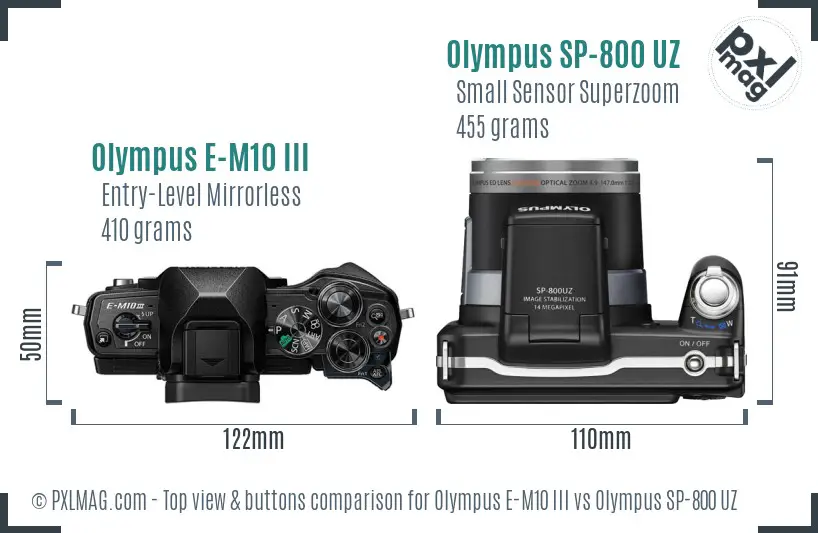 Olympus E-M10 III vs Olympus SP-800 UZ top view buttons comparison