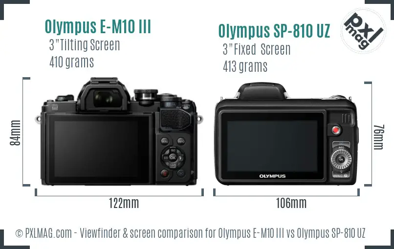 Olympus E-M10 III vs Olympus SP-810 UZ Screen and Viewfinder comparison