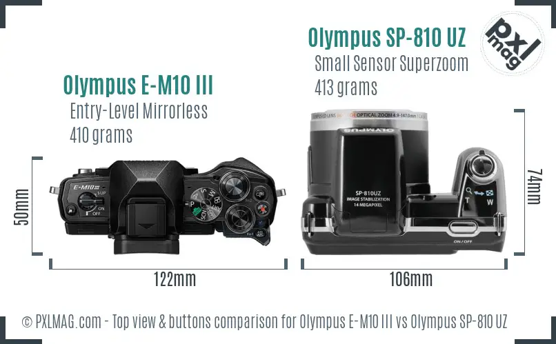 Olympus E-M10 III vs Olympus SP-810 UZ top view buttons comparison