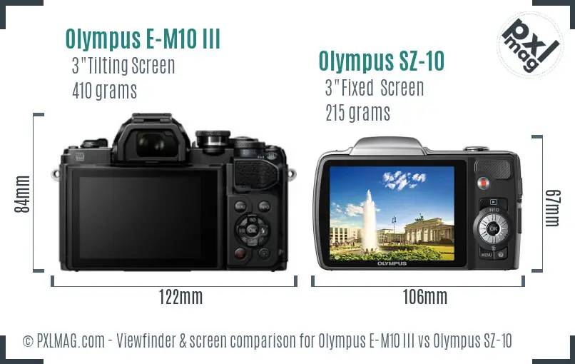 Olympus E-M10 III vs Olympus SZ-10 Screen and Viewfinder comparison