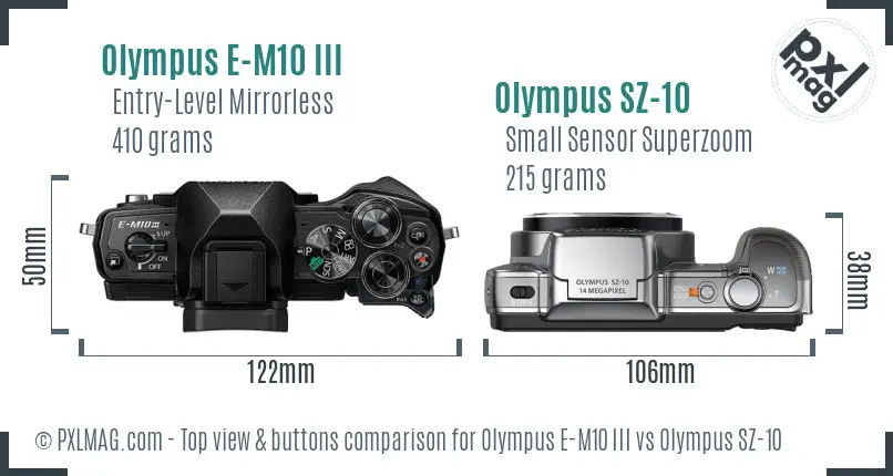 Olympus E-M10 III vs Olympus SZ-10 top view buttons comparison