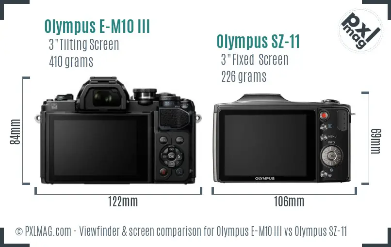 Olympus E-M10 III vs Olympus SZ-11 Screen and Viewfinder comparison