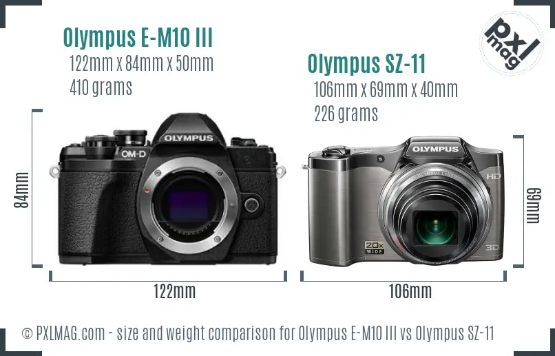 Olympus E-M10 III vs Olympus SZ-11 size comparison