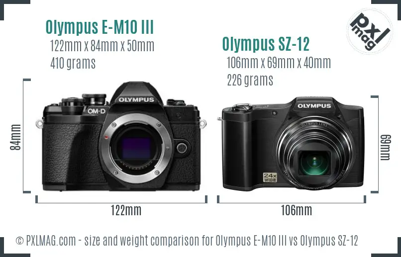 Olympus E-M10 III vs Olympus SZ-12 size comparison