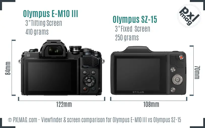 Olympus E-M10 III vs Olympus SZ-15 Screen and Viewfinder comparison