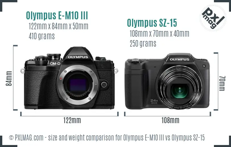 Olympus E-M10 III vs Olympus SZ-15 size comparison