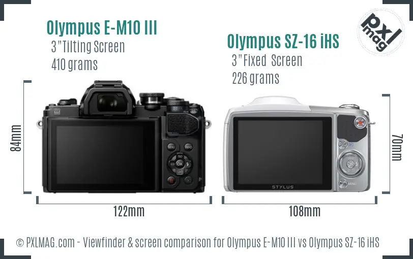 Olympus E-M10 III vs Olympus SZ-16 iHS Screen and Viewfinder comparison