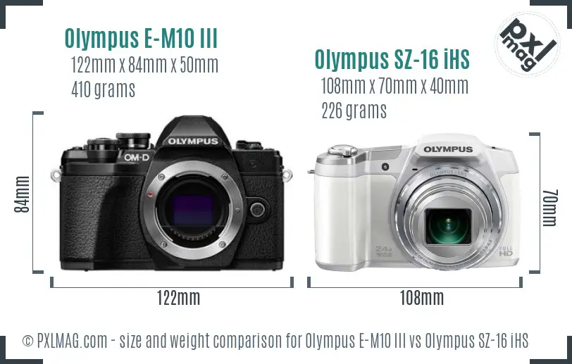 Olympus E-M10 III vs Olympus SZ-16 iHS size comparison