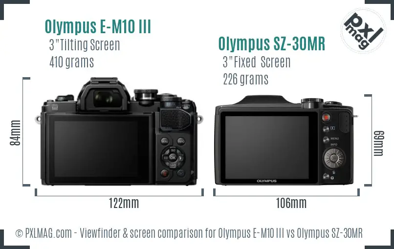 Olympus E-M10 III vs Olympus SZ-30MR Screen and Viewfinder comparison