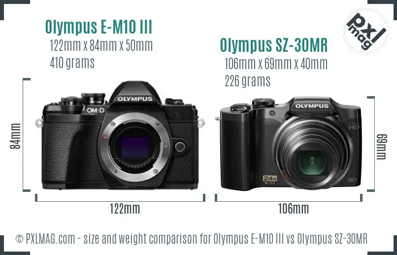 Olympus E-M10 III vs Olympus SZ-30MR size comparison