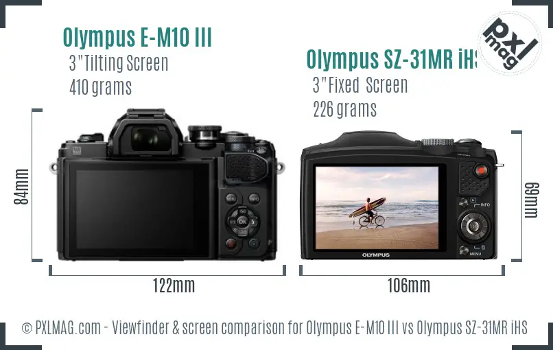 Olympus E-M10 III vs Olympus SZ-31MR iHS Screen and Viewfinder comparison