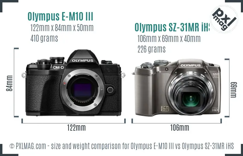 Olympus E-M10 III vs Olympus SZ-31MR iHS size comparison