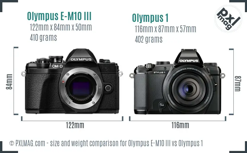 Olympus E-M10 III vs Olympus 1 size comparison