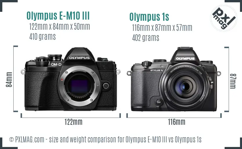 Olympus E-M10 III vs Olympus 1s size comparison