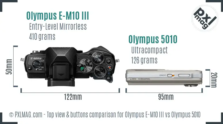 Olympus E-M10 III vs Olympus 5010 top view buttons comparison
