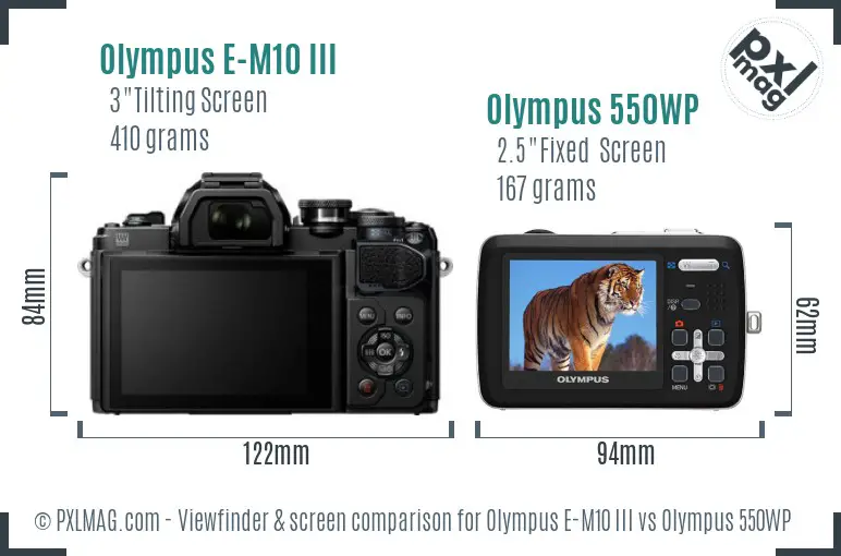 Olympus E-M10 III vs Olympus 550WP Screen and Viewfinder comparison