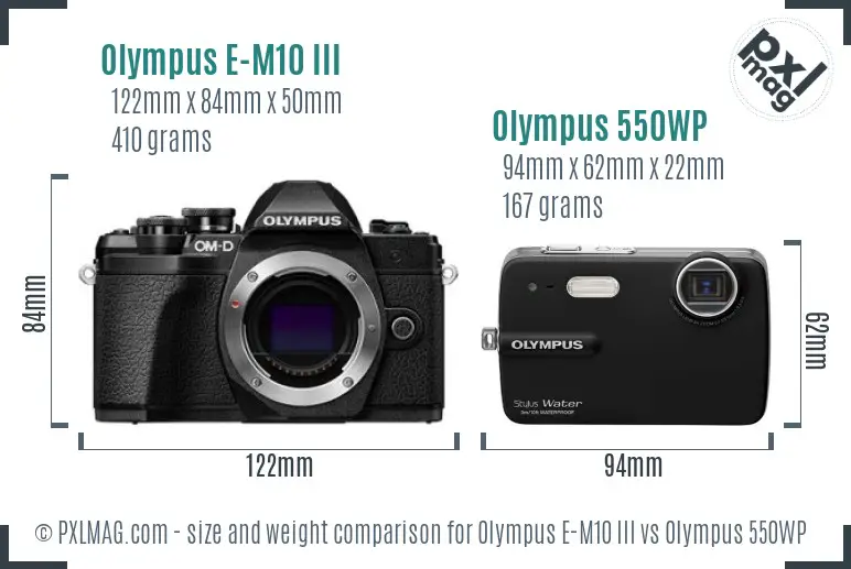 Olympus E-M10 III vs Olympus 550WP size comparison